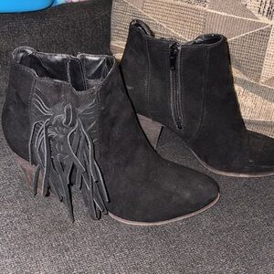 Black Suede Ankle Boots with Fringe